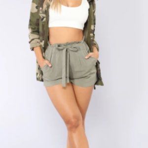 Tie Waist Shorts - Olive